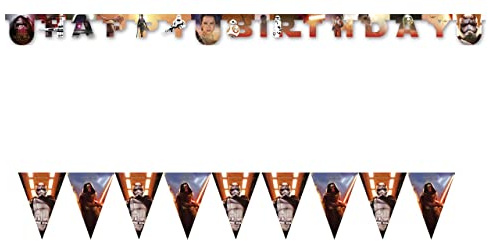 ALMACENESADAN -4768 Disney Star Wars Set bestehend aus linearen Wimpelkette Happy Birthday ca. 2,40 m, ideal für Partys und Geburtstage, Mehrfarbig (8435510347680)