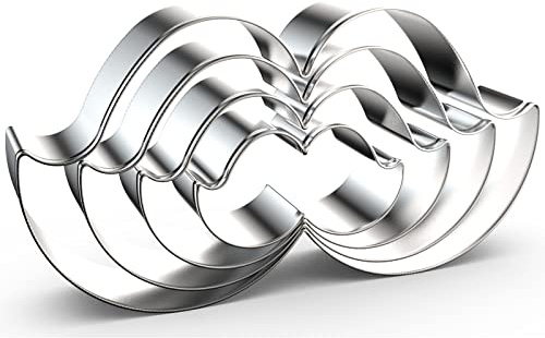 Schnurrbart Ausstechformen-Set groß verschiedene Größen – 12,7 cm, 10,2 cm, 7,6 cm, 5,1 cm – 4 Stück Bart Ausstechformen Formen für Männer Vatertag – Edelstahl