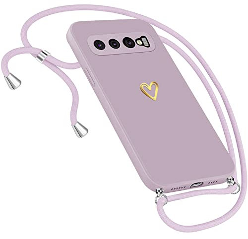 Neivi Handykette Hülle für Samsung Galaxy S10 Hülle Necklace, Herz Motiv Muster Handyhülle für Samsung Galaxy S10 Hülle mit Band Kordel zum Umhängeband Ultradünn Hülle für Samsung S10 (Purple)
