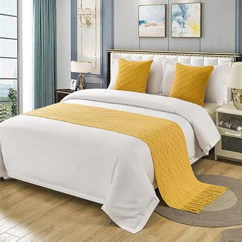XIAOXIN Nordic Stricken Plaid Bett Handtuch Home Hotel Quaste Werfen Bett Läufer Esszimmer Hochzeit Party Decor Bett Schwanz Handtuch Kissenbezug