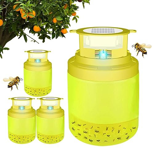 Kirdume Attrape-Mouches Solaire - Pièges à Mouches et guêpes à lumière LED à énergie Solaire,Lampe piège réutilisable 4 pièces, piège à Abeilles Suspendu pour pâturage, verger, Camping, poulailler