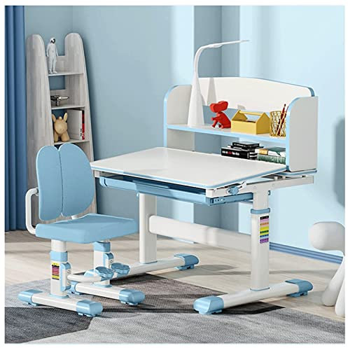 ZUMAHA Stabil Höhenverstellbarer Kinderschreibtisch und Stuhl-Set, Schreibtisch mit neigbarem Schreibtisch und Lampe, ergonomischer Stuhl mit Stabiler Basis Flexibel
