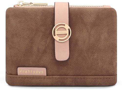 REETEE Damen Geldbörse Klein und im Kurzformat Portmonee Damen PU Leder Portemonnaie mit Mehreren Fächern, Geldbeutel mit Zipper Münzfach Kleines Brieftasche (Rotbraun)