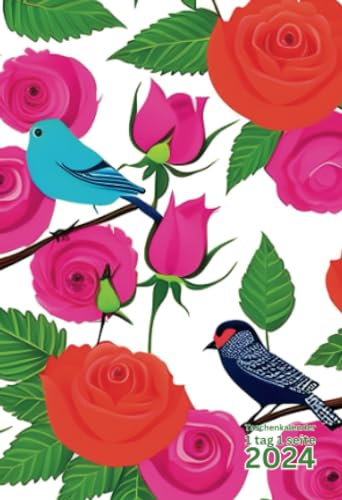 Taschenkalender 2024: vögel - A6 Klein Format, Deutsch, 1 Tag 1 Seite, Tageskalender, Für 12 Monate, Geschenkideen für Frauen, Männer und Kinder, kein Ringbuch, Kein Spiral bindung