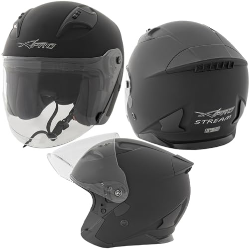 A-Pro Casco Jet Moto Aperto Visiera Scooter Antigraffio Urbano ECE 22-06 Nero Opaco S