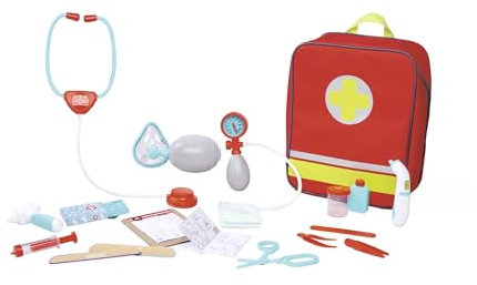 Simba Sac à Dos d'urgence - 20 pièces - Stéthoscope avec Fonction sonore et Autres Fonctions Amusantes - 24 x 30 cm - Mallette de médecin - Jouet de rôle pour Enfants à partir de 3 Ans
