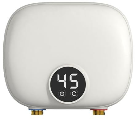 Elektronischer Durchlauferhitzer Küche 230v 5,5KW Warmwasserbereiter Elektrisch Klein Runden Instant Durchlauferhitzer mit LED Temperaturanzeige für Küche und Badezimmer, Schnelles Aufheizen