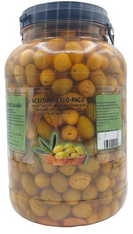 Aceitunas Aliñadas - Aceitunas Verdes Sevillanas Aliñadas - Garrafa Pet de 2,4 Kg. - Oliva Aliñada Llo-Paco