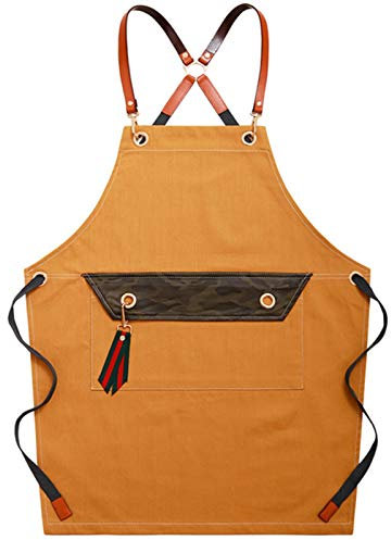 Arbeitsschürze mit Taschen, Unisex wasserdichte Arbeitsschürze aus Segeltuch, Tischlerschürze mit Werkzeugtasche for Werkstatt, Küche, Garten (Farbe: Blau, Größe: X-Large) ( Color : Yellow , Size : X-