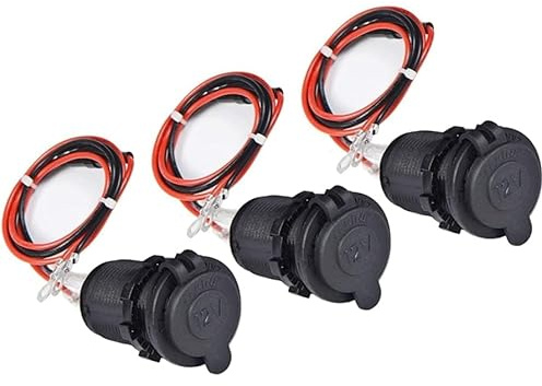 12V Car Cigarette Lighter Socket Waterproof and Dustproof Plug Socket for Car Truck Motobike Boats Marine ATV, with Fuse & 60cm Cable (Black-3PCS)