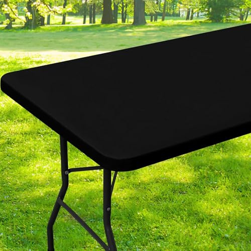 Dremisland Schwarz Rechteckige Tischdecke Abwaschbar mit Elastischem Rand | Spanntischdecke Wachstuchtischdecke Gartentischdecke Outdoor Tischdecke Für Bierzeltgarnitur Party Küche Picknick Camping