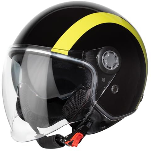 VINZ Jungbu Jethelm mit Doppelvisier | Roller Helm Fashionhelm mit Streifen | In Gr. XS-XXL | Jet Helm mit Sonnenblende | ECE 22.06 Zertifiziert | Motorradhelm mit Visier - Gelb