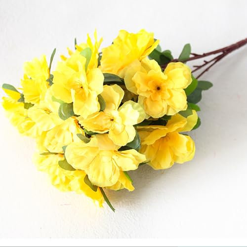 Migokrust 5 Pcs Real Touch Artificial Rhododendron Flowers Fake Bouquet for Office Family Party Home Wedding Decorations,Exquisite Simulated Flowers Faux Floral Azalea Bouquet Pack for Decor(Yellow)
