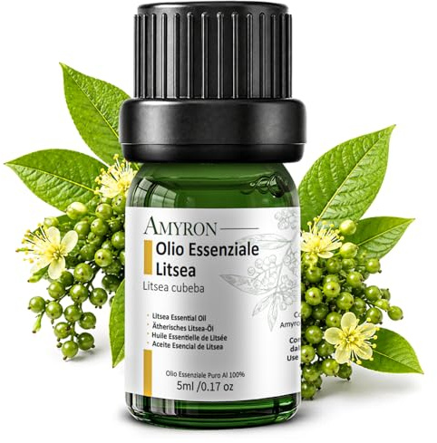 Olio Essenziale Litsea Cubeba/May Chang/Verbena Esotica / 5ml AMYRON Naturale E Puro Al 100% Ideale Per Aromaterapia E Diffusore Oli Essenziali/Massaggi aromatici/Uso Alimentare