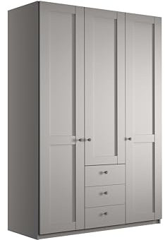 WIEMANN Drehtürenschrank mit 3 Schubkästen, Landhausstil Kleiderschrank 150cm breit, Kieselgrau, Höhe 216cm, Marlow