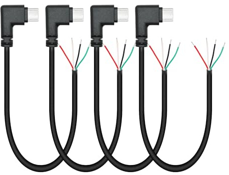 Kurzes rechtwinkliges USB C auf 4 Pin blankes Kabel mit offenem Ende 11inch, 90 Grad USB Typ C Stecker 4 Pin Pigtail Strom- und Datenkabel 5V/2A, für USB Typ C Ersatz Reparatur DIY Kabel(4Pcs）