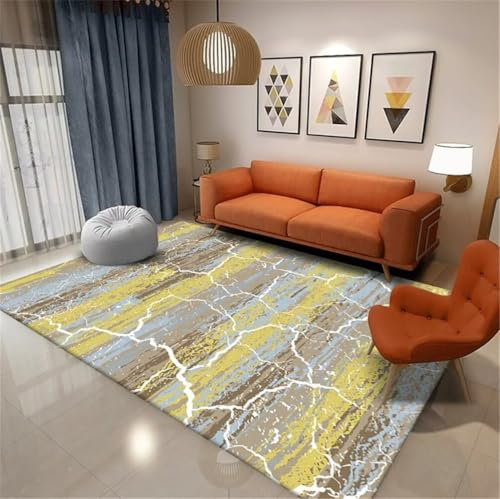 RUGMRZ Teppich rechteckig Teppich Kinderzimmer Mädchen 180x280CM XXL Teppich Area Rugs Gelb Abstrakte Streifenmuster Machen Teppiche pflegeleicht