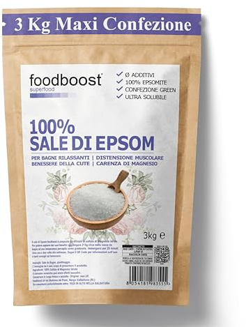 Sel d'Epsom pur 3 kg Foodboost, 100% naturel, riche en magnésium, efficace pour la beauté du corps, de la peau et des cheveux, excellent comme engrais