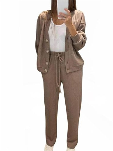 Completo da Jogging Completo da Donna Lavorato A Maglia Tuta A Due Pezzi Abbigliamento da Casa Completo Tempo Libero Sportivo Bottoni Cardigan E Pantaloni Set Primavera Autunno Inverno