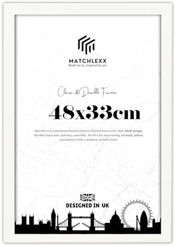 MatchLexx Modern White 48x33 cm Poster Frames Lightweight Stylish Wide Border | Mdf Wooden Shatter-Proof Styrene Portrait & Landscape | Jigsaw Puzzle Frame | for Home Office & Livingroom