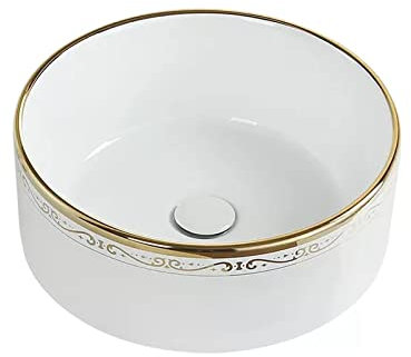 Vessel Vanidad Fregadero Fregadero redondo for baño con desagüe emergente, lavabo de cerámica de porcelana sobre encimera blanco, lavabo for baño de hotel, mueble de tocador Encimera moderna(XL)