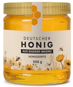 Honigetiketten 500 g personalisierbar mit Gewährverschluss – Aufkleber für Honiggläser selbst gestalten – selbstklebend, ablösbar – ab 25 Stück – (HONIG - 500 g - GEW1)