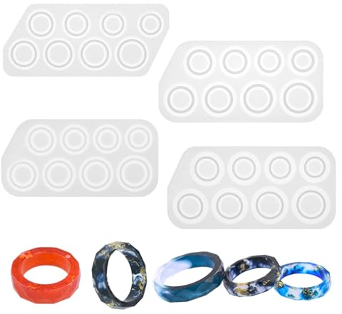 Classicseali 4 stycken hartsring Mold, silikonringform, silikonringform, silikonform smycken för gör-det-själv-pysselprojekt av ringar, halsband, örhängen, hänge, dekoration, hantverk