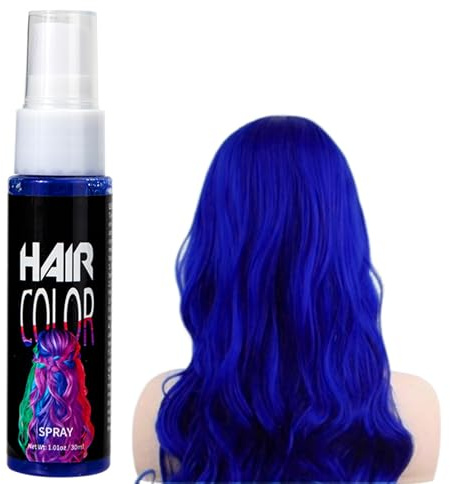 Temporary Blue Hair Dye Spray - Washable One Time Hair Colour Spray - Plant-Based Instant Hair Styling Foam for Halloween, Party, Cosplay, Costume - 30ml Quick-Dry Crazy BlueSpray