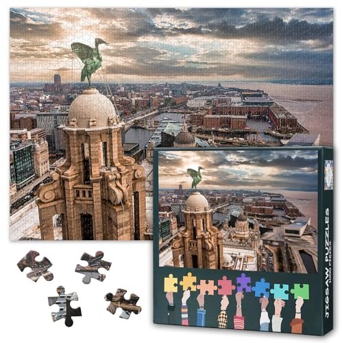 Liverpool UK Puzzles for Adults 1000 Pieces, the Tower of the Royal Liver Building Jigsaw Puzzles, Adult Puzzle for Adults, Educational Fun Games or Toys for Elders Friends 20X27 INCH