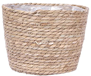 BAZEITFLOW Cache Pot Paille Tressée Naturel Panier Décoratif pour Plantes Intérieur Panier Rotin sans Poignée Cache Pot pour Fleurs Décoration Maison Polyvalente Diamètre Hauteur