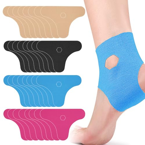 KASURE 32 Stück Precut Kinesiotapes für Knöchel, Kinesiotapes Sprunggelenk Tape Knöchel Elastisches Physio Tape Sport-Kinesiologie-Knöchelbandage für Schutz der Knöchel (Blau+Hautfarbe+Rosa +Schwarz)