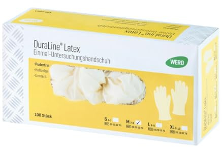 WERO DuraLine® Untersuchungshandschuhe aus Latex puderfrei beige M (7-8) | Einweghandschuhe, 100er Pack