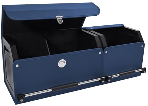 XCF Auto Kofferraum Organizer mit Deckel – 2-in-1 Modulares XXL-Aufbewahrungsbox, Multifunktionaler Kofferraumtasche aus Leder, ABS-Verstärkung, Push-Pull-Griff für SUV (92x29x31cm, Blau)