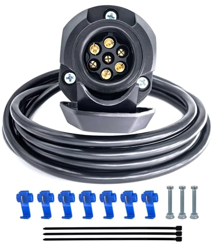 YOYOCOOL 7 Pin Trailer Socket Set with 2M Cable 7-wire x 0.5 mm, 7 Pin Socket Harness for Rear Trailer Light Wiring
