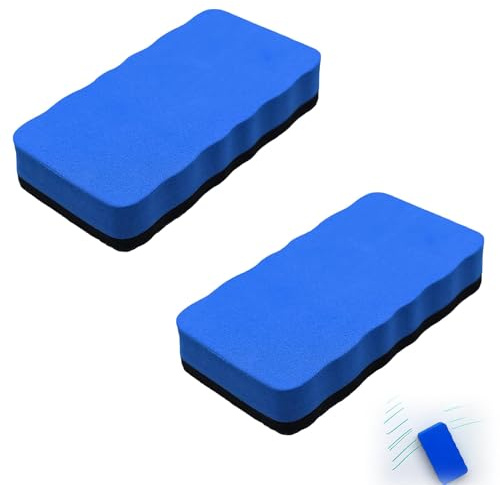 2 pezzi di spugna per lavagna bianca, spugna magnetica per lavagna bianca, per lavagne, aule, lavagne e vetro, 10,5 x 5,5 cm (blu)