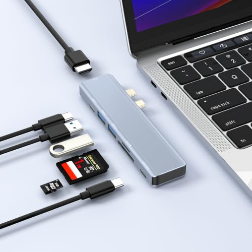 Hub USB-C para MaccBook,Adaptador Accesorio para Mac Air Pro 7 en 2 con HDMI 4K 60Hz,Puerto Thunderbolt 3-USB C-USB 3.0/2.0,Ranura para Tarjetas SD y TF para M4 M3 M2 M1 2024-2018,Compatible con Funda
