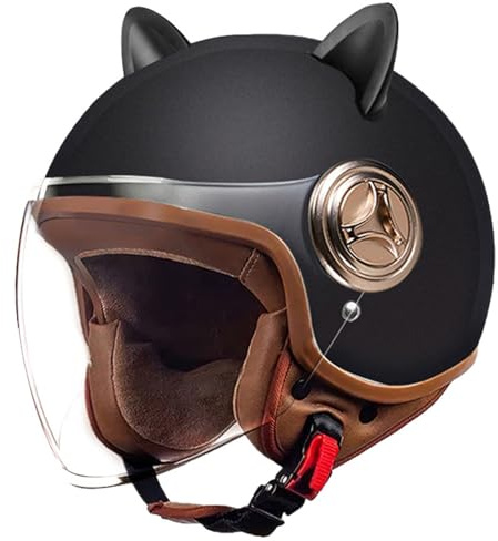 Casco Jet E Demi-Jet Per Moto Certificato DOTECE Aperto Casco Retrò 3/4 Casco Mezzo Portatile Uomini Donne Con Visiera Caschi Cromwell Quattro Stagioni Elmetto Scodella I,54-61CM
