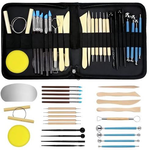 ZHIYUQL® 27 STK Modelierwerkzeug Ton Werkzeuge Set, Tool Polymer Clay, Modelliermasse mit Aufbewahrungstasche, Töpferwerkzeuge Sculpting Pottery Set, Keramik Künstler Töpfern Zubehör