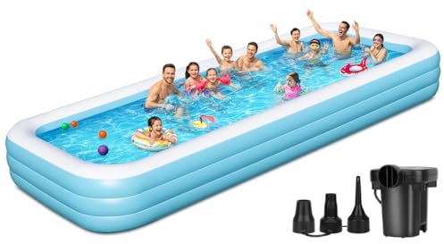 Großer aufblasbarer Pool, 457,2 x 193 x 55,9 cm, übergroßer Swimmingpool für Kinder und Erwachsene, Familien-aufblasbarer Pool mit Luftpumpe, langlebig, verdickter Hinterhof-Kinderpool für Outdoor