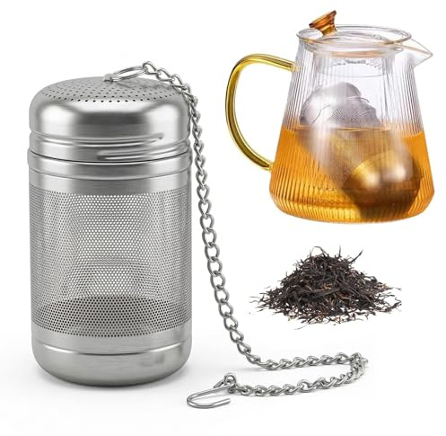 Colador de té para té suelto, infusor de té para té suelto, infusor de té, colador de té para tetera de acero inoxidable 316, para té suelto con gancho de cadena, reutilizable, red extra fina, para