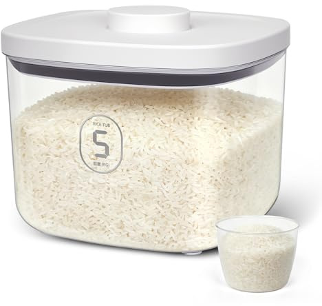 ZgoEC Dispensador de Harina de 5.6Litros, Apilable Dispensador de Arroz 5kg | Transparente Dispensador de Cereales para Cocina con Vaso Medidor, Recipiente de Plástico con Hermético Tapa