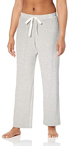 Amazon Essentials Pantaloni del Pigiama Leggeri in Spugna con Coulisse Donna, Grigio Chiaro Bianco Righe, S