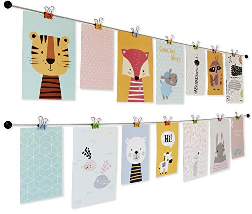 LeTOMA - Fotorep med färgglada metallklämmor - 5 x 99 cm och 2 x 10 klämmor med smiley design i färgerna blå, gul, grön, orange och rosa - fotosnöre bildrep idealiskt för foton - set med 2