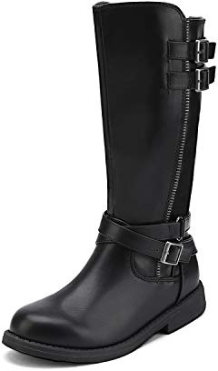 DREAM PAIRS Unisex-Child Black Buckle Knee High Riding Boots,Size 4 Big Kid,Black,LUCKID-03