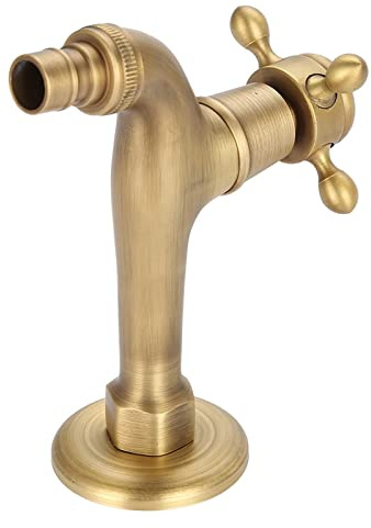 Wasserhahn zur Wandmontage, Fydun Auslaufventil Vintage Massivem Messing Einhand Wasserhahn für Waschmaschine Outdoor Gartenschlauch Wandmontierter Wasserhahn(Lange)