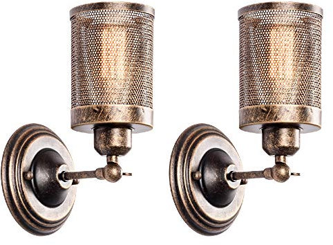Lampada da parete Industriale 2 Pack, lampada da parete d'interni d'epoca a rete metallica Steampunk LULING Steampunk, zoccolo regolabile per garage Gate Gate Porch Hallway (NO Bulb）