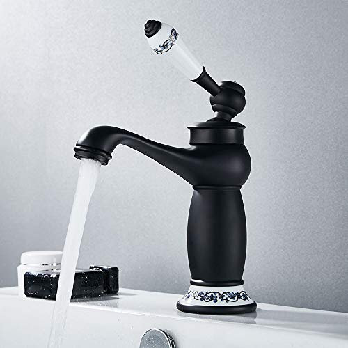 Badarmatur Retro Schwarz,Vintage Waschtischarmatur,Einhebel Mischbatterie Bad,Waschtischarmatur aus massivem Messing,Waschtischarmatur für Badezimmer Vintage Nieder Auslauf Schwarz (Schwarz)