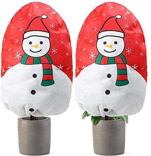 Yorbay 2 Stück 80g Winterschutz für Pflanzen Kübelpflanzen, 80x100cm, Frostschutzhaube für Pflanzen, überwinterungszelt Wintervlies Pflanzenvlies, Schneemann-Design…