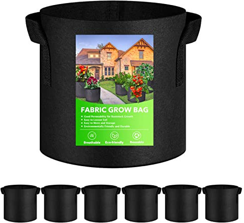 XVZ Plant Grow Bags, 6 Pack 3 Gallon Non-Woven Fabric Tomato Grow Bags for Vegetables, Potatos, Strawberries, Carrots, Flowers - 10L Black