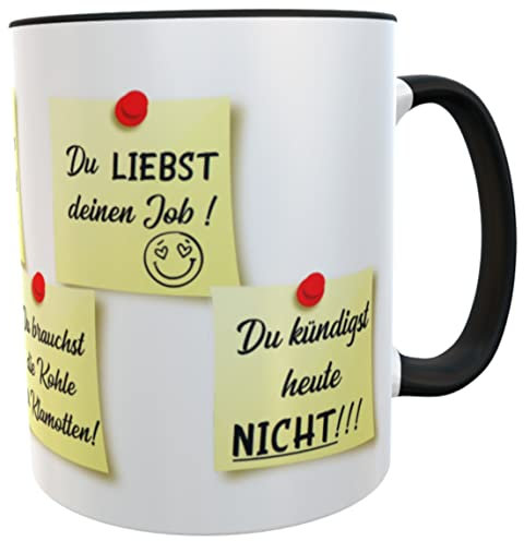 Kilala Büro Tasse schwarz, mit lustigen Motivations-Sprüchen, Geschenk für Kolleginnen, Keramik Tasse, Kaffeebecher, Spülmaschinenfest